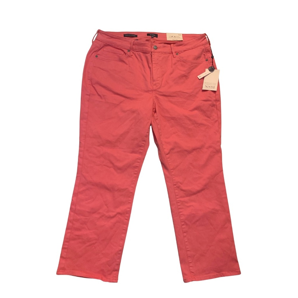 NYDJ Marilyn Straight Ankle Pink Jeans 16W Plus Size Coral Salmon Denim Crop - Picture 2 of 10